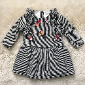 Catimini striped bird embroidered ruffle dress